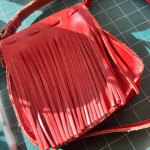 Vintage 1980s Red Leather Minnetonka Fringe Crossbody Purse